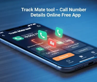 Track Mate app showing call number details online with modern interface and glowing data design
