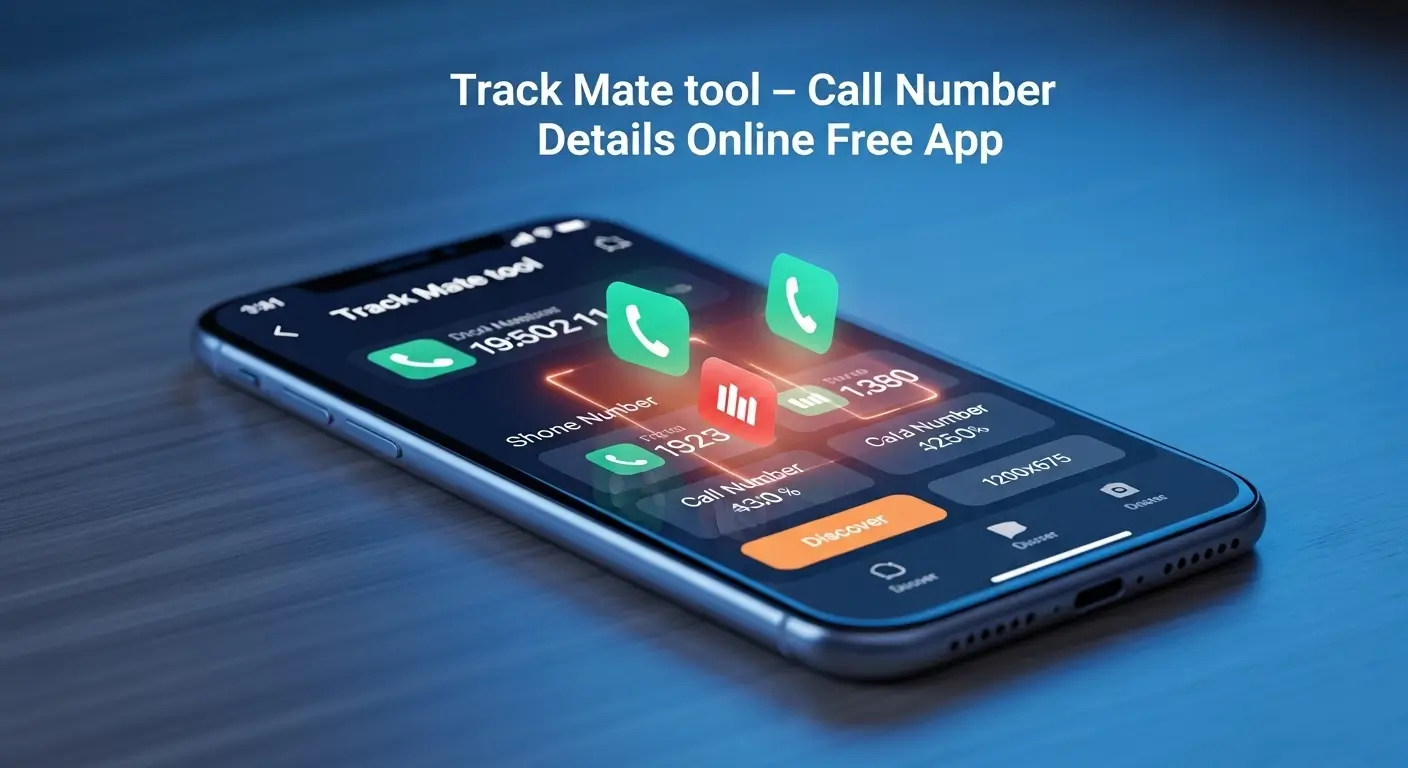 Track Mate app showing call number details online with modern interface and glowing data design