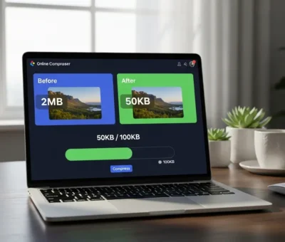 Compress image to 50KB or 100KB online using a free image compressor tool with before and after size comparison