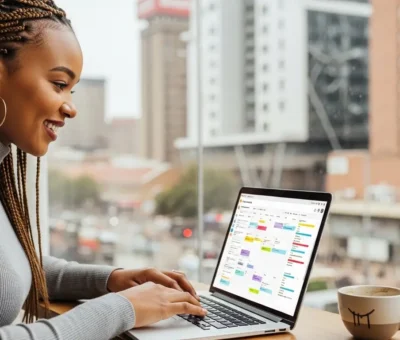 Top Social Media Scheduling Tools South Africans Actually Use dashboard shown on laptop with South African content creator planning posts