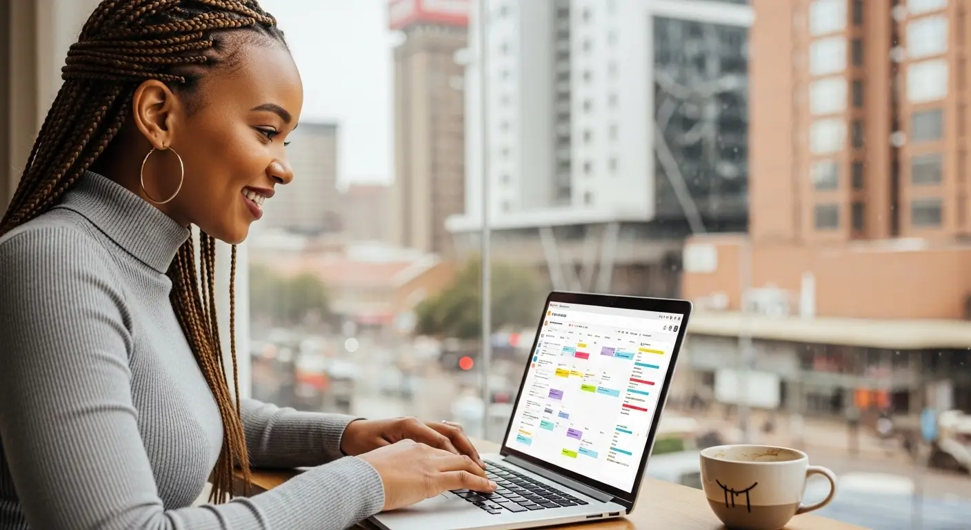 Top Social Media Scheduling Tools South Africans Actually Use dashboard shown on laptop with South African content creator planning posts